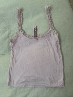 SKIMS Lace-Trim Pink Tank Top